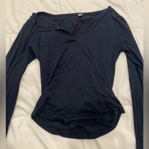 free people navy blue v neck thin long sleeve shirt